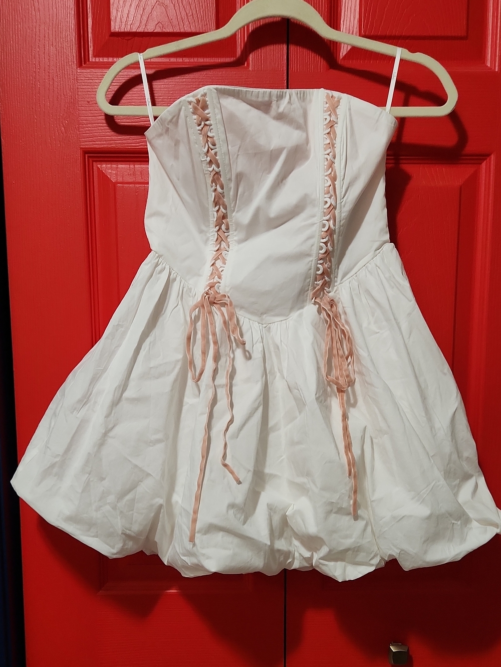 NWT Sz S Lulu's White With Pink Ribbon Detail Strapless Dress